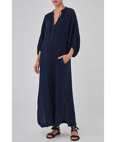 Ocean+Main Women's Avery Long Tie Neck Dress Gauze Caftan
