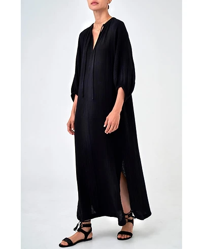 Ocean+Main Women's Avery Long Tie Neck Dress Gauze Caftan