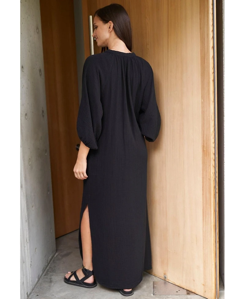 Ocean+Main Women's Avery Long Tie Neck Dress Gauze Caftan