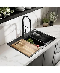 Busdays 33 Inch Drop In Workstation Sink 18 Gauge Single Bowl Topmount Stainless Steel with Spring Neck Faucet and Accessories