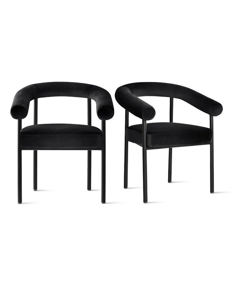 Maison Boucle Set of 2 Velvet Upholstered Dining Armchairs Curved Arms Metal Frame