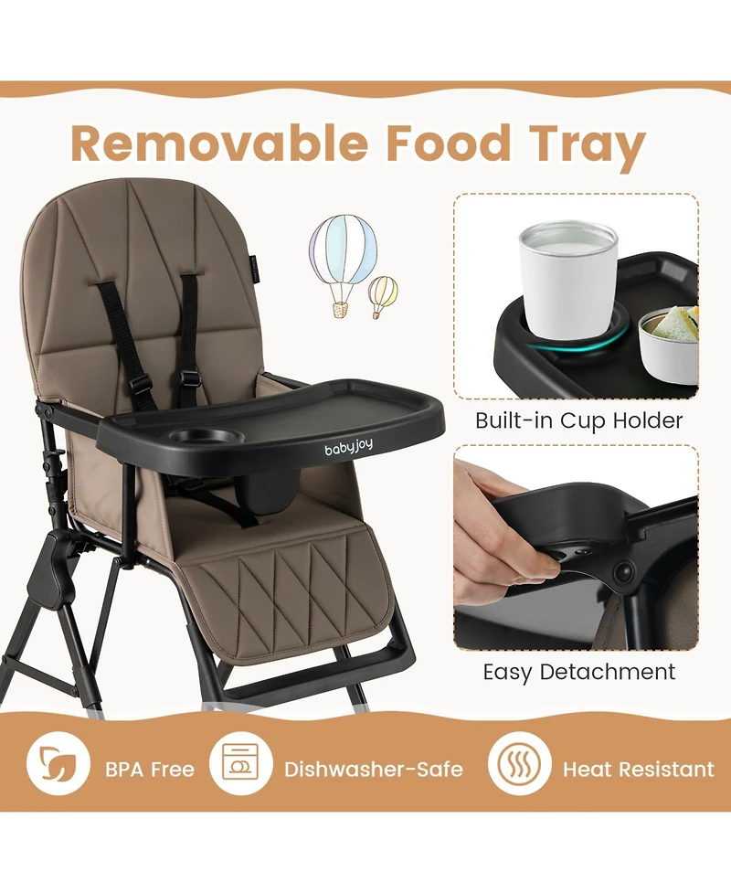 Sugift Compact Baby High Chair with Removable Tray and Pu Cushion