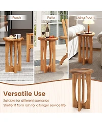 Sugift 14 in Farmhouse Round End Table with Tray Top and Cross Legs