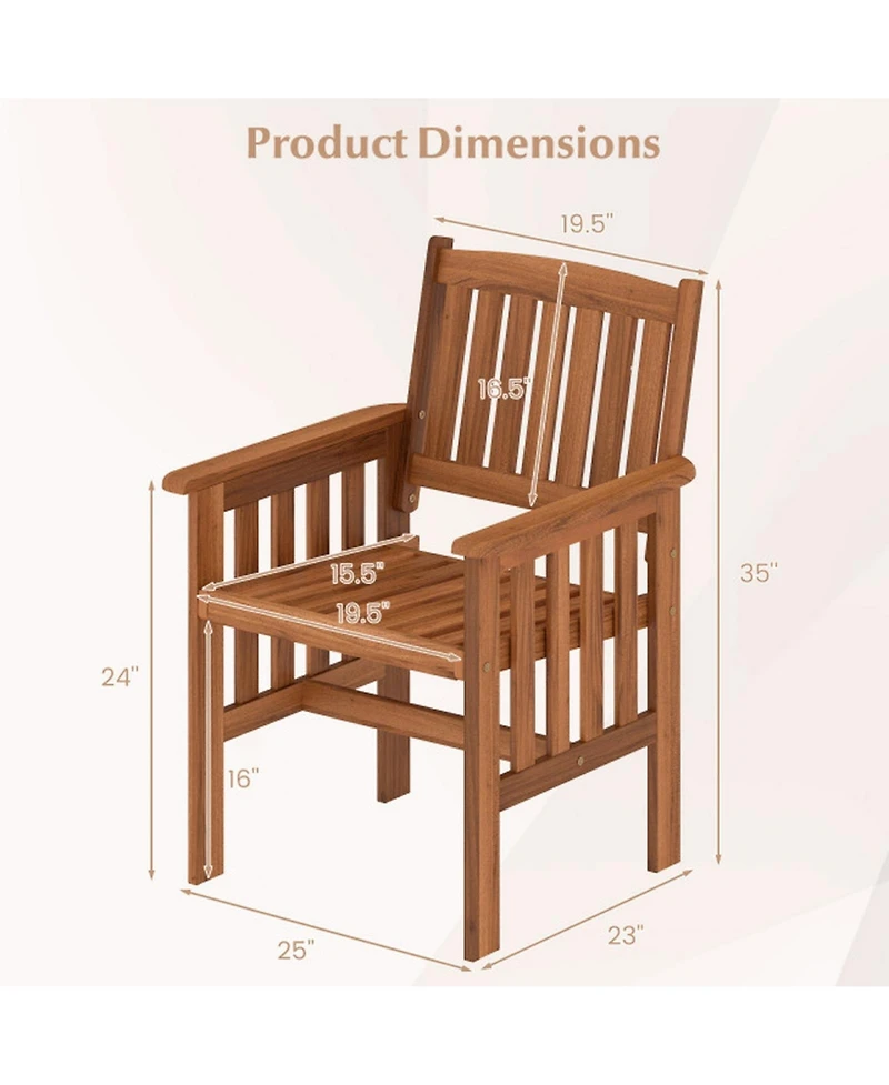 Sugift Patio Chairs Set of Two Solid Wood Chairs with Slatted Seats