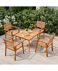 Sugift Acacia Wood Patio Dining Chairs Set of Two with Rattan Design
