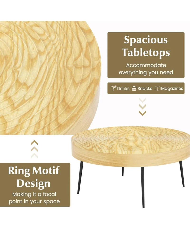 Gouun Set of 2 Solid Pine Wood Farmhouse Round Nesting Coffee Tables