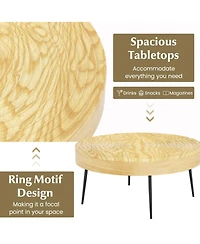 Gouun Set of 2 Solid Pine Wood Farmhouse Round Nesting Coffee Tables