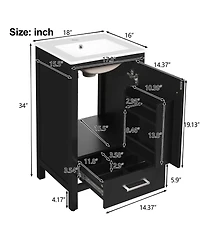 Sillysis 18 Inch Bathroom Vanity with Ceramic Sink, Soft Close Storage Drawer and Door, Freestanding Cabinet for Small Spaces