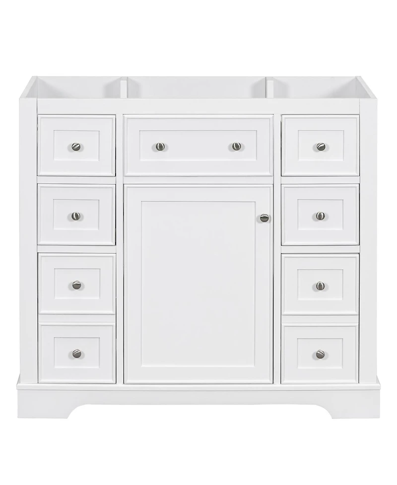 Sillysis 36 Inch Modern Bathroom Vanity Base without Sink, Solid Wood and Mdf Cabinet with 6 Drawers and Adjustable Shelf for Storage