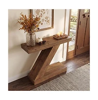 Tribesigns 41.3” Solid Wood Console Table, Z-Shaped Entryway Table, Mid-Century Modern Sofa Table