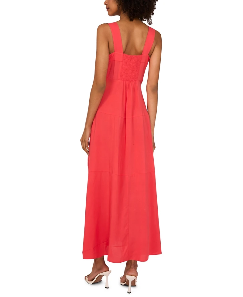 Vince Camuto Women's Challis Square-Neck Smocked-Back Sleeveless Maxi Dress
