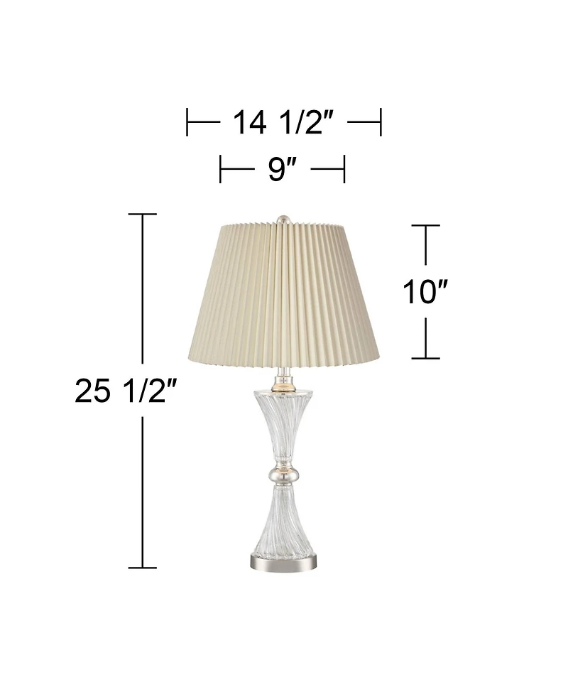 Regency Hill Luca Modern Table Lamps 25 1/2" High Set of 2 Twisted Glass with Usb Charging Port Drum Shade for Bedroom Living Room Desk