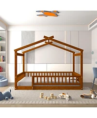flynama Full Size Wood House Bed Fence