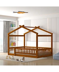 flynama Full Size Wood House Bed Fence