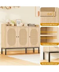 gaomon Oak Rattan 3-Door Shoe Cabinet - 8-Tier Adjustable Shelves Freestanding Large Entryway Storage