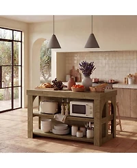 Tribesigns Kitchen Island with Storage, 55-Inch Large Stationary Center Island with 3 Shelves and Seating Space, Farmhouse Wooden Bar Table