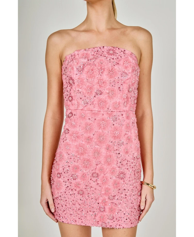 endless rose Women's Sequins Lace Strapless Mini Dress