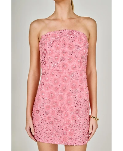 endless rose Women's Sequins Lace Strapless Mini Dress