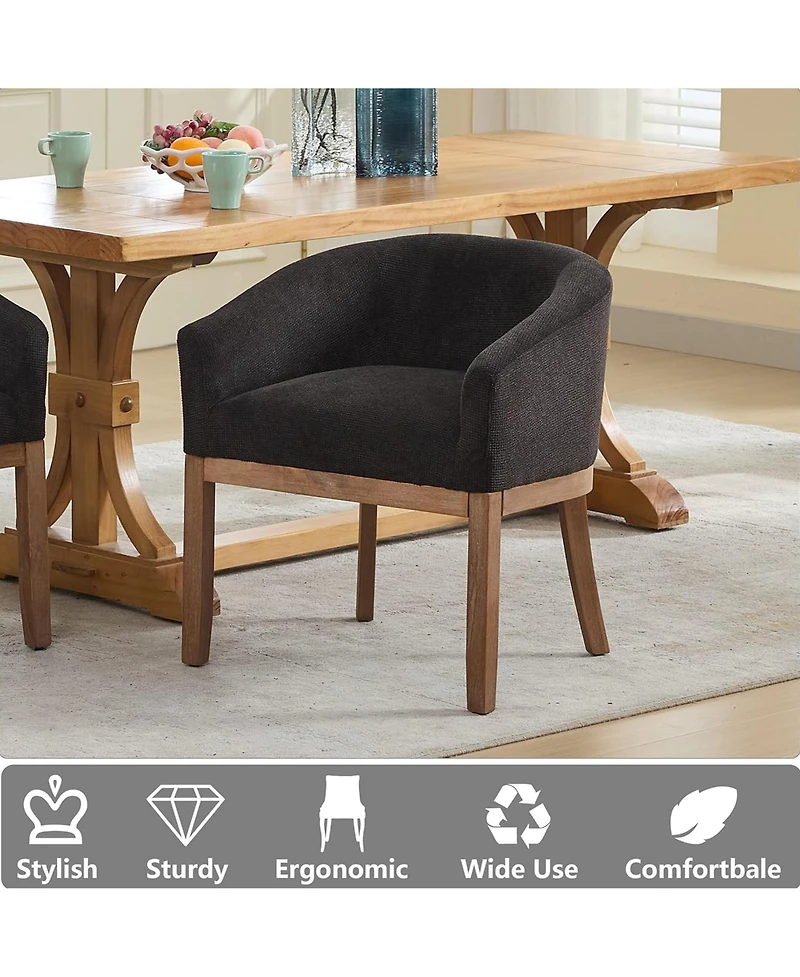 Rainsken Barrel Dining Chair, Farmhouse Linen Upholstered Kitchen Chair with Solid Wood Legs, Arms for Living Room, Dining Room, Set Of 1