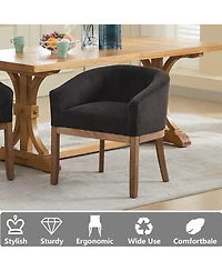 Rainsken Barrel Dining Chair, Farmhouse Linen Upholstered Kitchen Chair with Solid Wood Legs, Arms for Living Room, Dining Room, Set Of 1