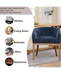 Rainsken Barrel Dining Chair, Farmhouse Linen Upholstered Kitchen Chair with Solid Wood Legs and Arms for Living Room and Dining Room, Set Of 1