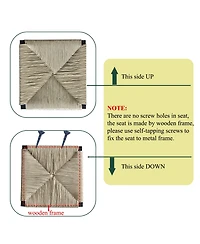 Rainsken Paper Rope Woven Bar Stools Set of 2, Modern Counter Height Chairs with Metal Frame and Footrest for Kitchen Island