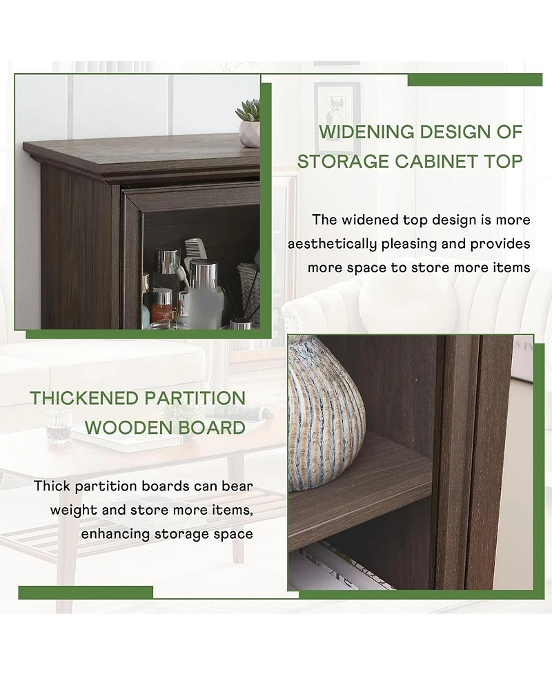 Rainsken Display Cabinet with 4 Flip up Glass Doors, 4-Tier Versatile Storage Organizer, Antique Bookcase for Living Room