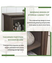 Rainsken Display Cabinet with 4 Flip up Glass Doors, 4-Tier Versatile Storage Organizer, Antique Bookcase for Living Room