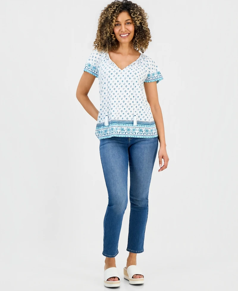 Style & Co Petite Split-Neck Flutter-Sleeve Printed Knit Top, Macy's Exclusive