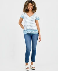 Style & Co Petite Split-Neck Flutter-Sleeve Printed Knit Top, Macy's Exclusive