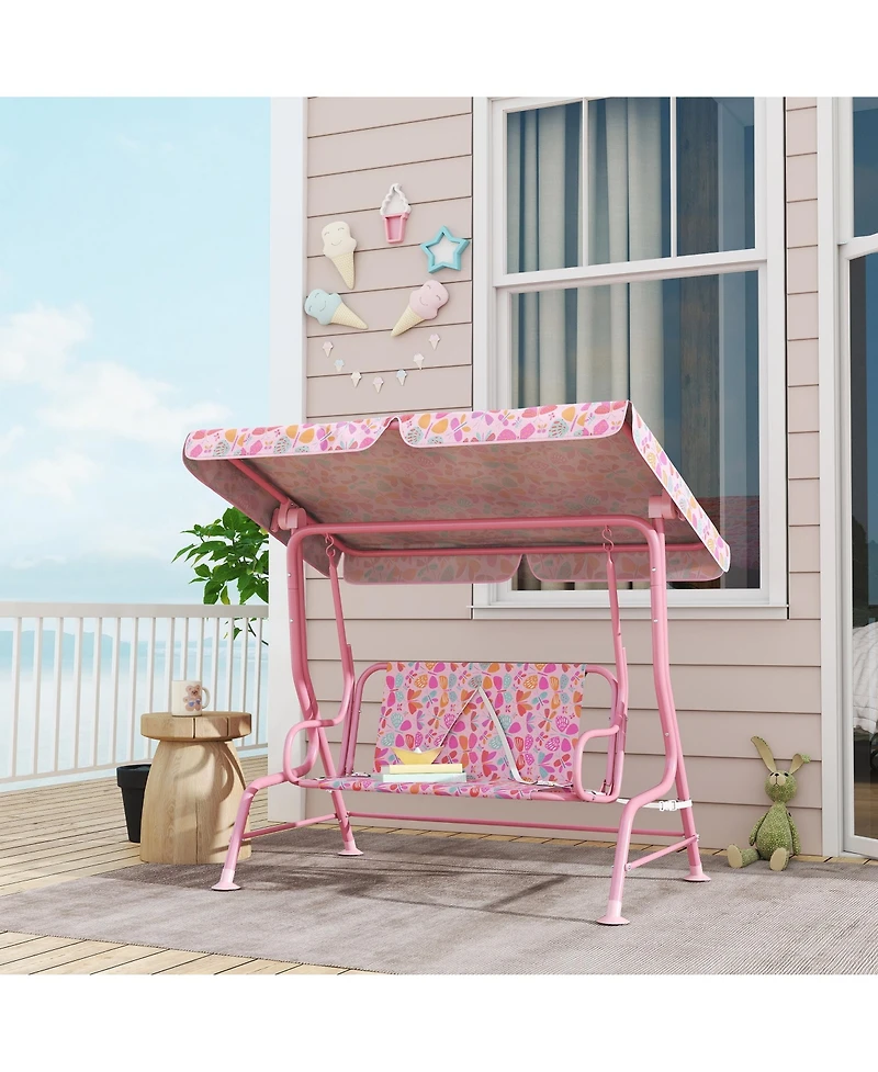 Qaba Kids Porch Swing, 2-Seater Outdoor Patio Swing with Safety Belt