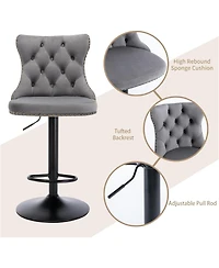 Rainsken Velvet Bar Stools Set Adjustable Swivel Counter Height Chairs Footrest and Nailhead Trim for Home Pub