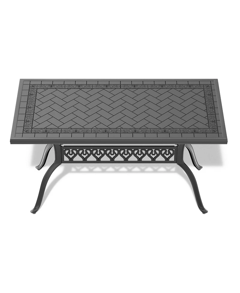 Clihome Cast Aluminum Patio Dining Table With Black Frame and Carved Texture on the Tabletop