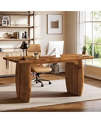 Tribesigns 63-Inch Solid Wood Executive Desk, Large Office Computer Desk with Sturdy Wooden Legs, Farmhouse Writing Table