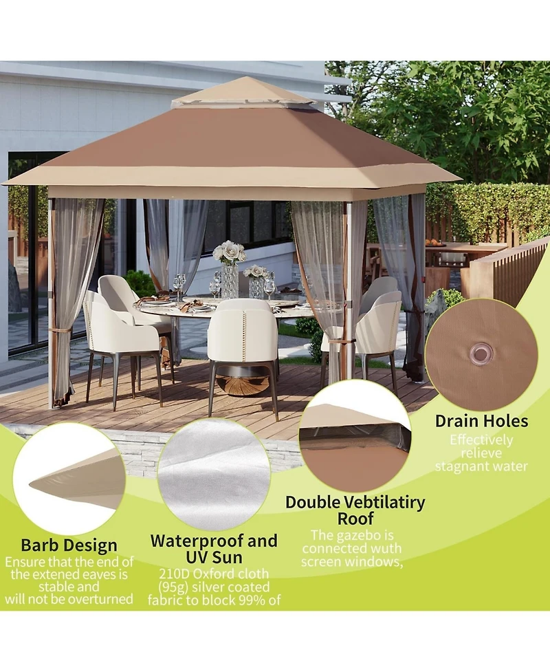 gaomon Pop Up Gazebo, Outdoor Canopy Tent with Mosquito Netting, Pop Up Canopy Tent with Curtains