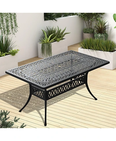 Clihome Cast Aluminum Patio Dining Table Frame and Umbrella Hole