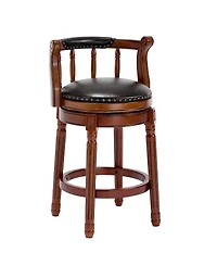 Clihome Seat Height Swivel Leather Wooden Bar Stools, 360 Degree Chair with Backs