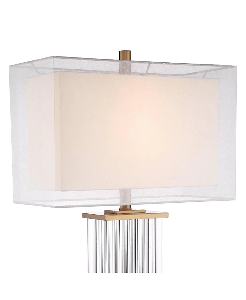 Vienna Full Spectrum Darcia Modern Table Lamp with White Riser Tall Crystal Sheer Outer Linen Inner Shade for Bedroom Living Room Bedside