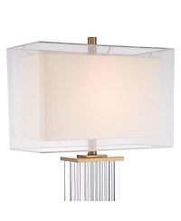 Vienna Full Spectrum Darcia Modern Table Lamp with White Riser Tall Crystal Sheer Outer Linen Inner Shade for Bedroom Living Room Bedside