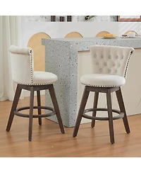 Rainsken 360° Swivel Bar Stools Set of 2, Velvet Counter Height Chairs with Curved Backrest, Nailhead Trim and Solid Wood Legs for Kitchen Island
