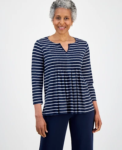 Style & Co Petite Notch-Neck Long-Sleeve Pintuck Top, Macy's Exclusive