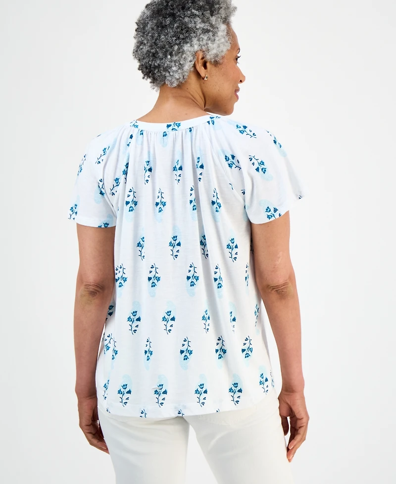 Style & Co Petite Printed Button-Front Short-Sleeve Top, Macy's Exclusive