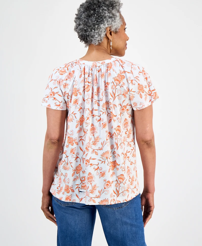 Style & Co Petite Printed Button-Front Flutter-Sleeve Top, Macy's Exclusive