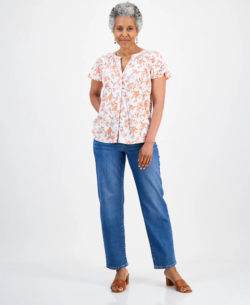 Style & Co Petite Printed Button-Front Flutter-Sleeve Top, Macy's Exclusive