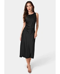 Bebe Women's Crushed Satin High Neck Shirred Maxi Dress