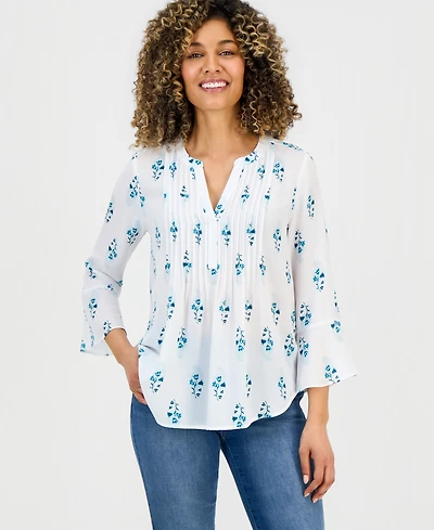 Style & Co Petite Pintucked V-Neck Top, Macy's Exclusive