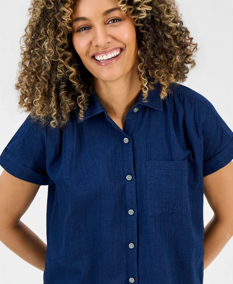 Style & Co Petite Button-Up Cotton Camp Shirt, Macy's Exclusive