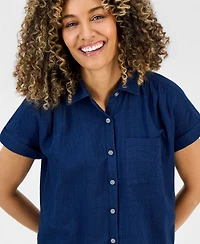 Style & Co Petite Button-Up Cotton Camp Shirt, Macy's Exclusive