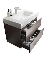 Thirtypeachy 30" Walnut Melamine Floating Vanity With Basin Sink, 3 Soft-Close Drawers Handle-Free, Pre-Assembled