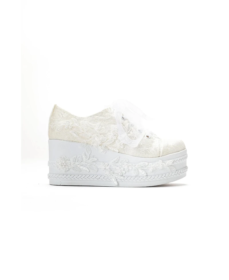 Forever & Always Shoes Women's Valencia Lace Platform Bridal Sneaker